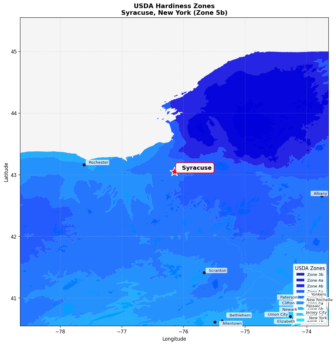 USDA Hardiness Zone 5b Map for Syracuse, NY